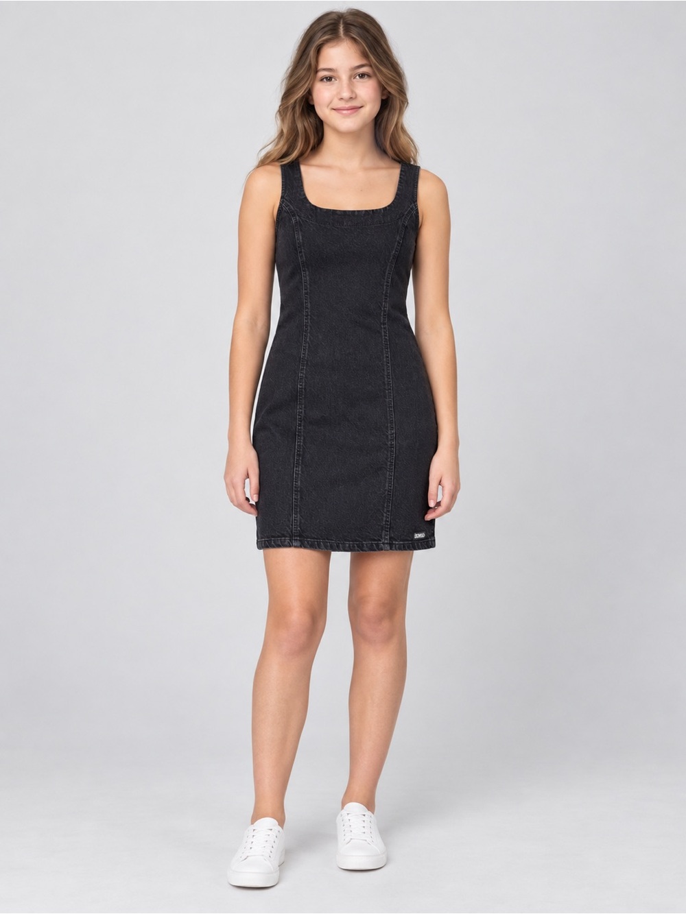 Vintage Bongo Black Denim Open Back Mini Dress Size 11